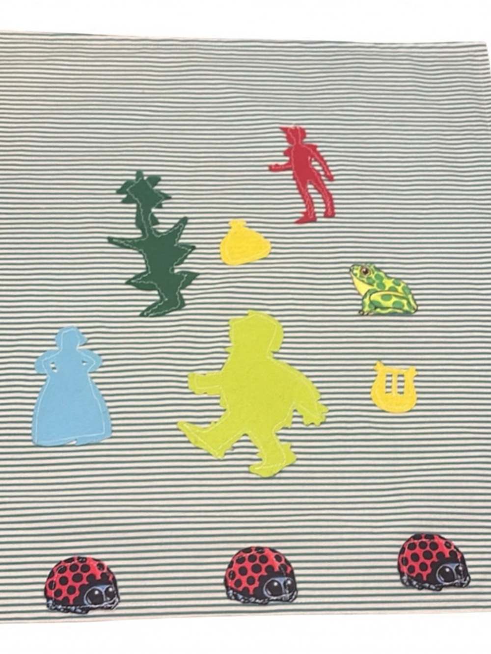 Kids Storybook Appliqué Panel in Green, Yellow, Red and Blue